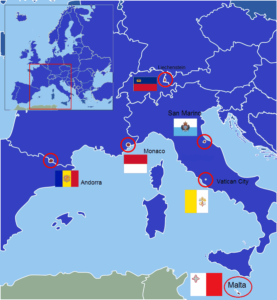 La posizione geografrica dei microstati europei