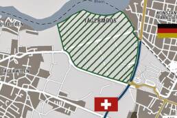 Una mappa del periodico online Südkurier dell'area del Tagermoos fra Germania e Svizzera