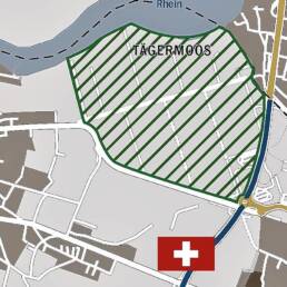 Una mappa del periodico online Südkurier dell'area del Tagermoos fra Germania e Svizzera