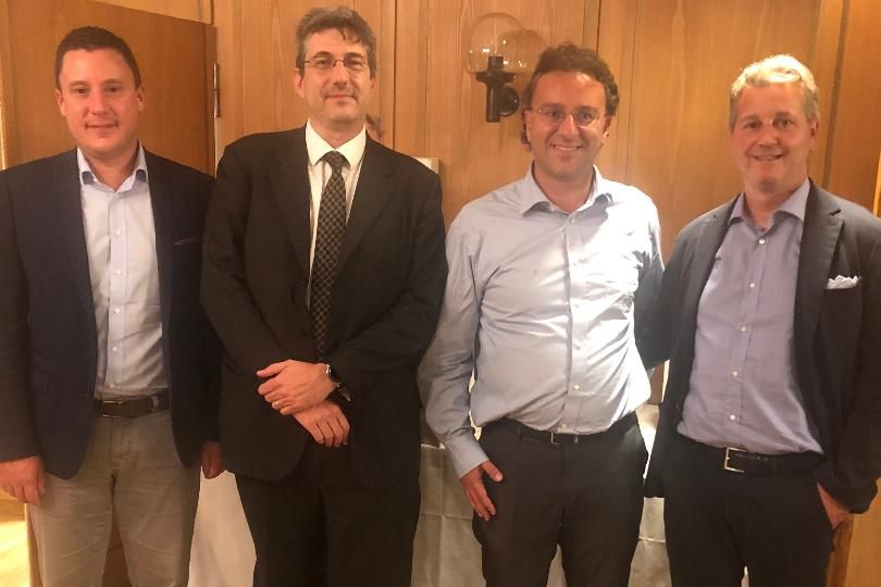 Piero Marchesi (UDC), Andrea Schenone (Swiss Federalism), Stefano Gualandris (Lega) e Marco Chiesa ad Halbinsel Au