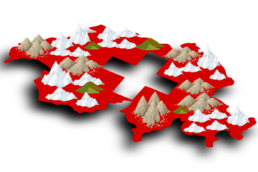 Illustrazione di montagne, ghiacciai e bandiera svizzera