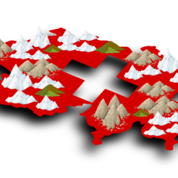 Illustrazione di montagne, ghiacciai e bandiera svizzera