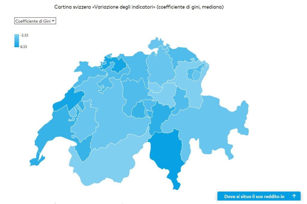 Cartina svizzera 'Variazione degli indicatori' (Coefficiente di Gin)