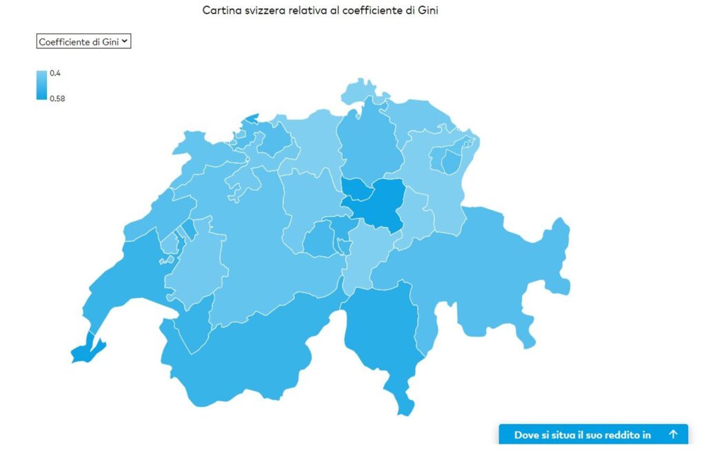Cartina svizzera relativa al coefficiente di Gini