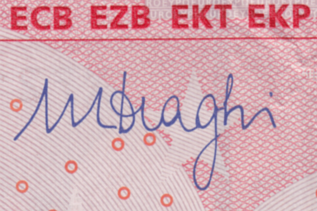 La firma di Mario Draghi su una banconota da 10 euro