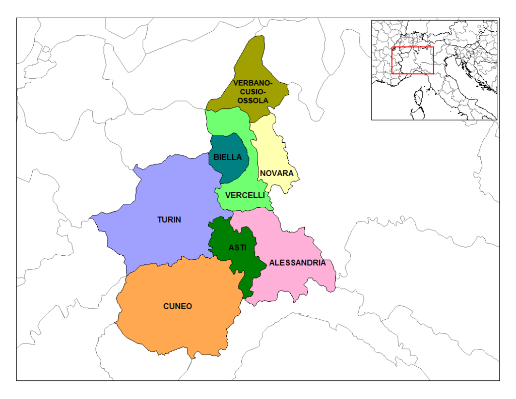 Le otto province del territorio del Piemonte