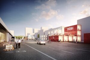 Rendering degli hangar dello Switzerland Innovation Park Zurich