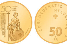 La moneta d'oro da 50 franchi per celebrare mezzo secolo di suffragio femminile in Svizzera