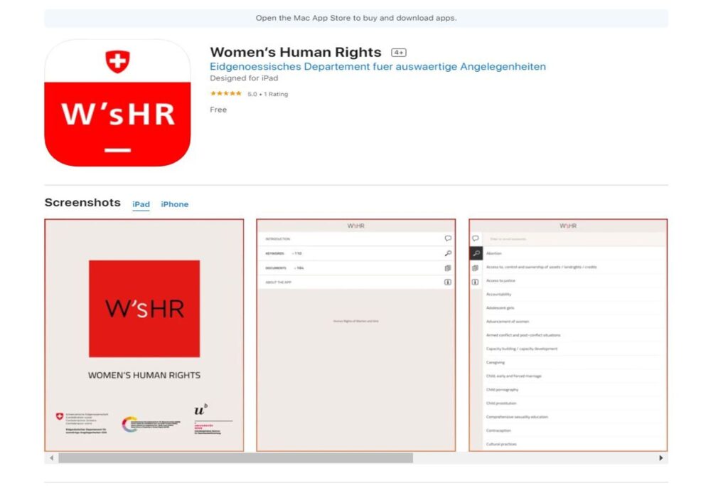 La App "Women’s Human Rights" della Apple Store