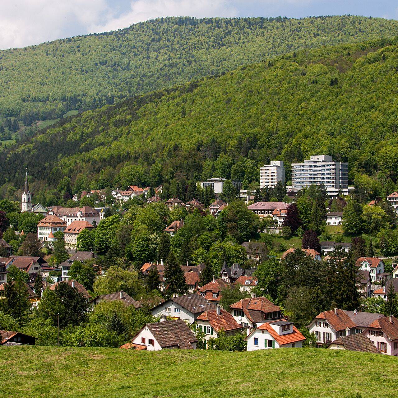 La località bernese, ma francofona, di Moutier, immersa nel verde
