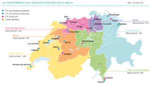 La mappa dei Centri Federali d'Asilo in Svizzera (in lingua francese)