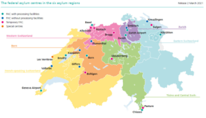 La mappa dei Centri Federali d'Asilo in Svizzera (in lingua inglese)