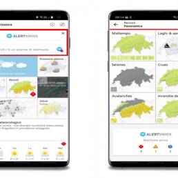 La presenza dei contenuti di alertswiss sulla App di MeteoSwiss