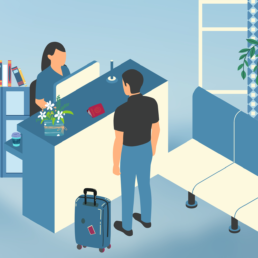 L'immagine stilizzata della reception di un albergo