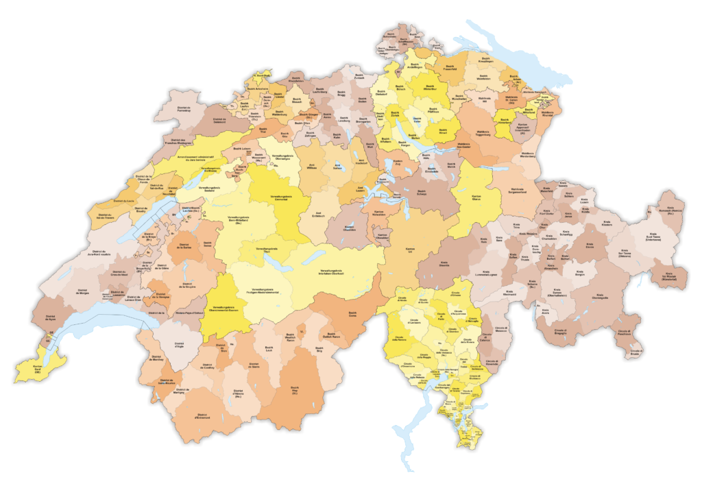 Mappa dei Distretti e dei Circoli svizzeri nel 2015