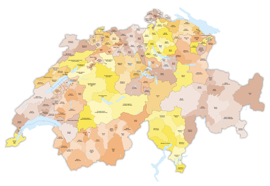 Mappa dei Distretti svizzeri nel 2013