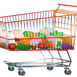 Un carrello della spesa contenente il minimo indispensabile