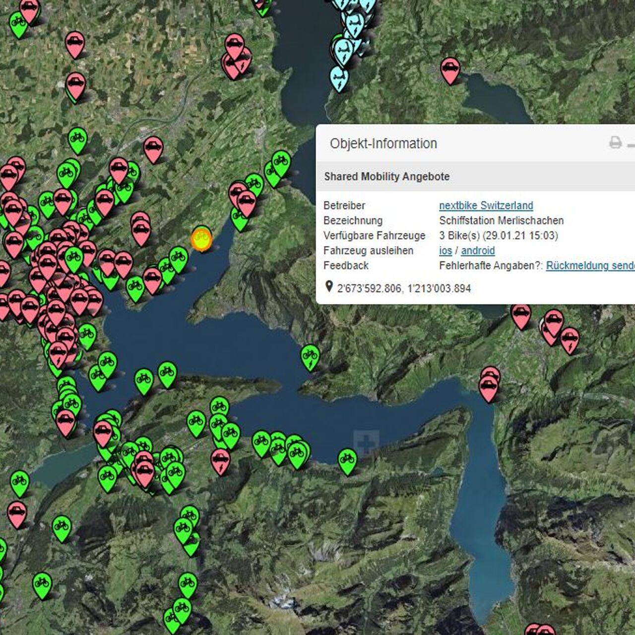 Una schermata della App sharedmobility.ch