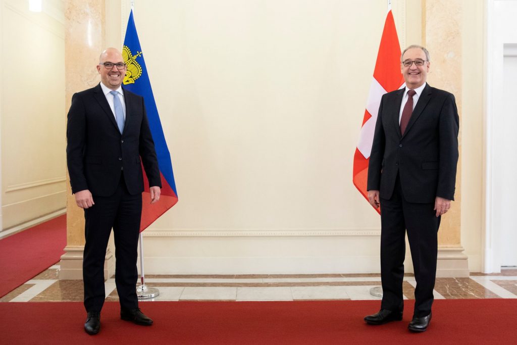 Daniel Risch, Premier del Liechtenstein, con il Presidente della Confederazione Svizzera, Guy Parmelin
