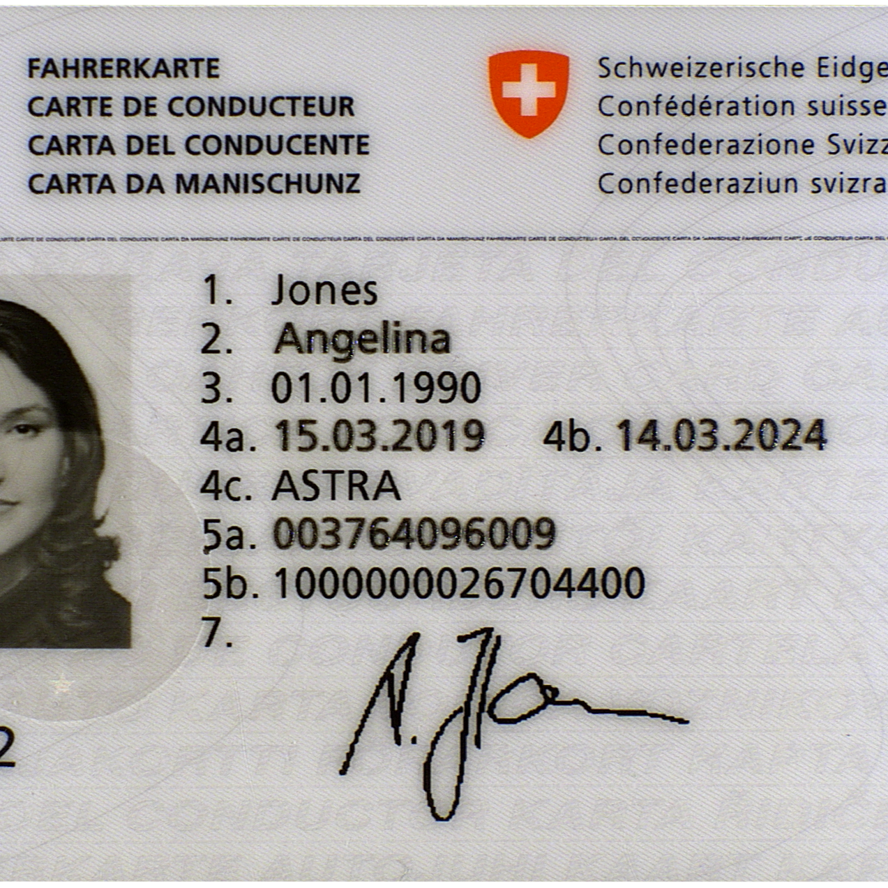 Fronte di una Licenza di Condurre della Svizzera