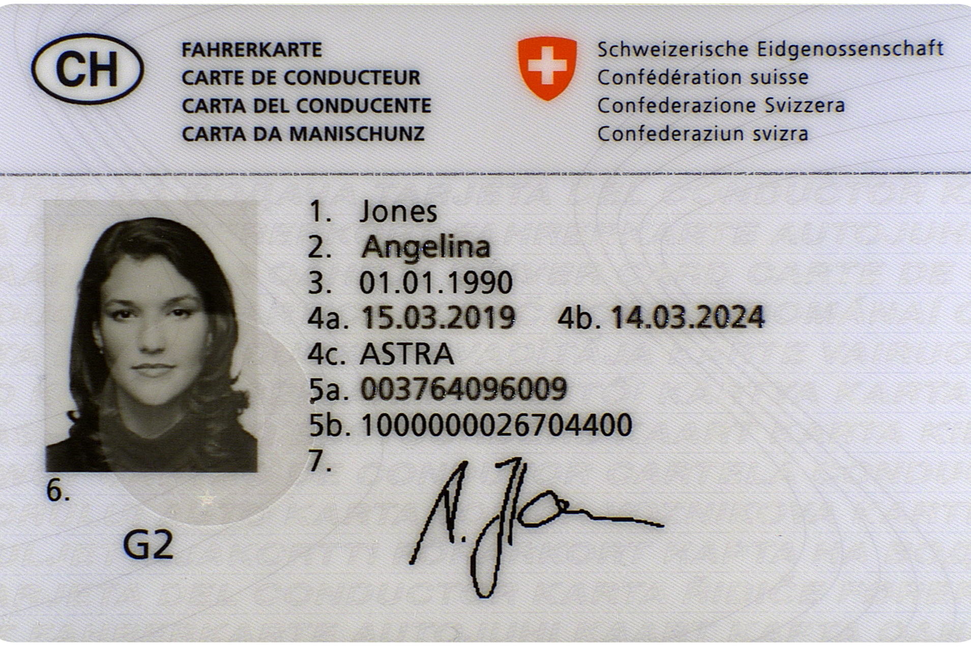 Fronte di una Licenza di Condurre della Svizzera