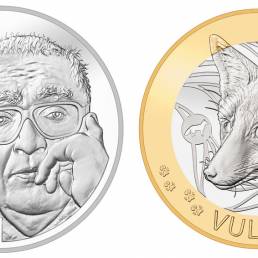 I fronte delle monete 'Friedrich Duerrenmatt e 'Volpe'