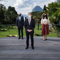 Sfilata di Ministri degli Esteri: Jean Asselborn (Lussemburgo), Norman Gobbi, Consigliere di Stato del Ticino, Alexander Schallenberg (Austria), Ignazio Cassis (Svizzera), Dominique Hasler (Liechtenstein), Heiko Maas (Germania) e Marco Borradori, Sindaco  di Lugano