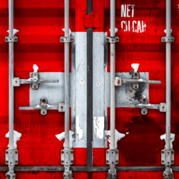 Il retro serrato di un camion verniciato nella livrea della bandiera svizzera