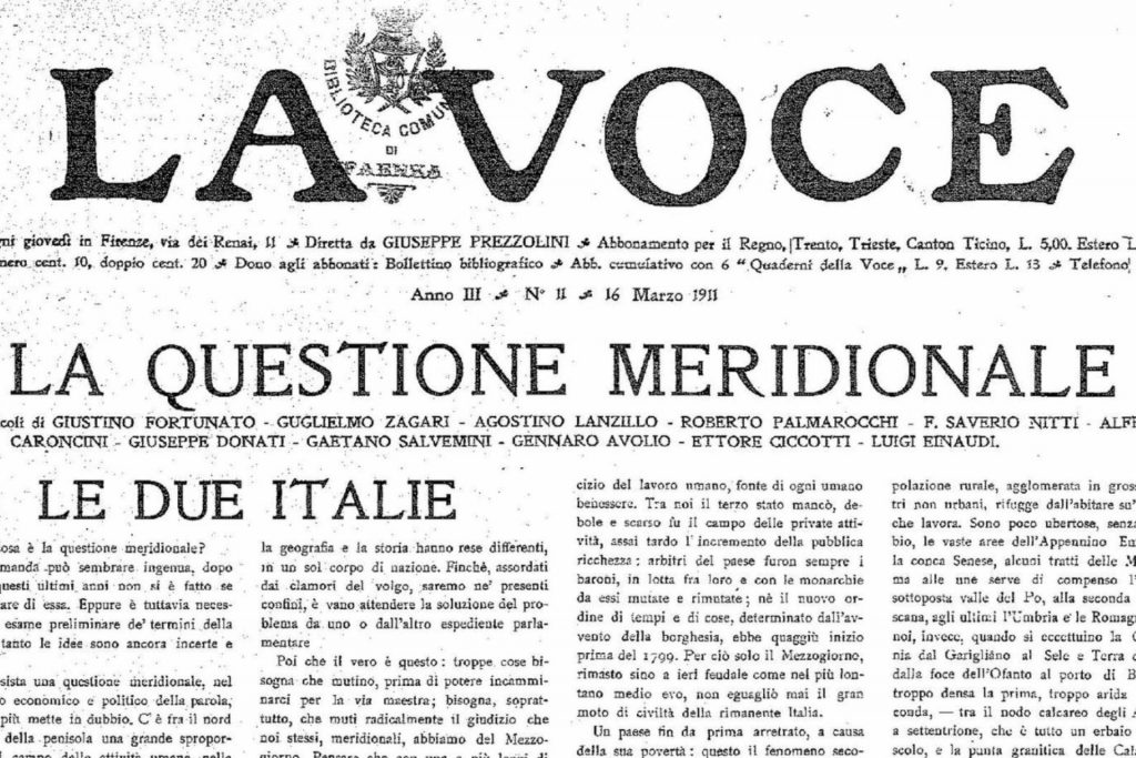 La copertina del periodico "La Voce" diretto da Giuseppe Prezzolini del 16 marzo 1911