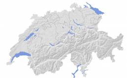 Una cartina geografica della Svizzera con i rilievi montuosi