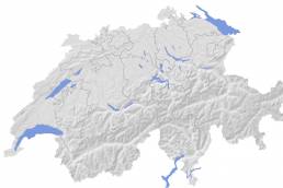 Una cartina geografica della Svizzera con i rilievi montuosi