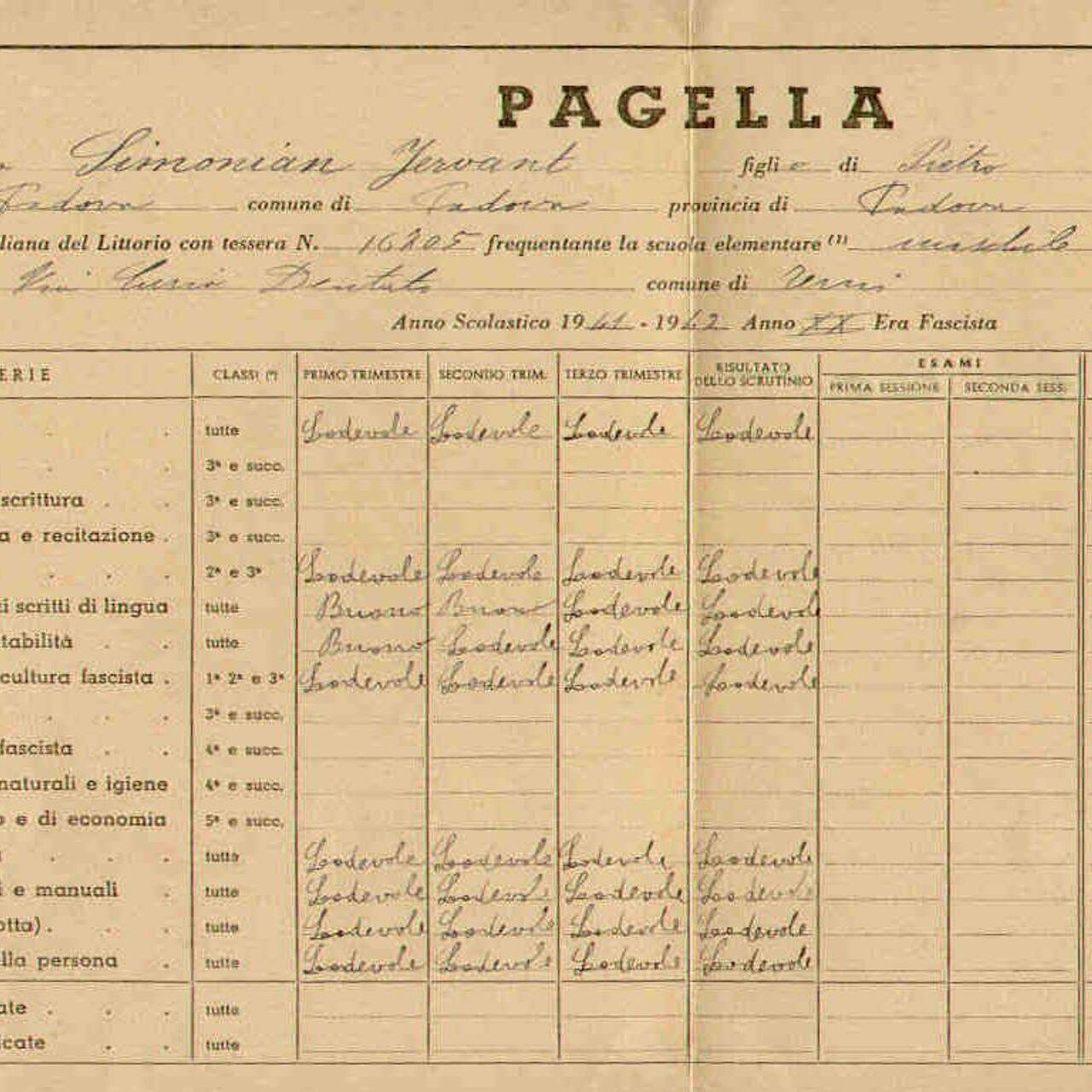 Una pagella scolastica italiana d'altri tempi e chiarissima