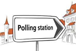 L'indicazione di un seggio elettorale svizzero in lingua inglese