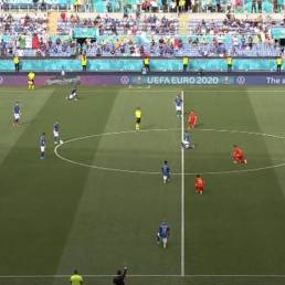 Alcuni calciatori dell’Italia e tutti i calciatori del Galles inginocchiati alla vigilia di un match di Calcio