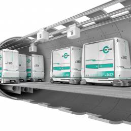 Infografica della sezione verticale di uno dei tunnel di collegamento di Cargo Sous Terrain in Svizzera