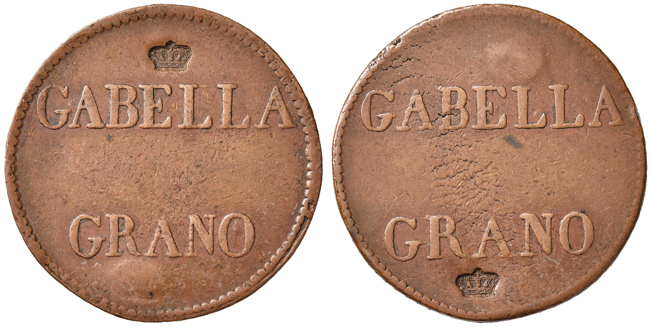Tessere della Gabella del grano con contromarca a forma di corona
