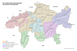 La suddivisione in aree linguistiche del Cantone dei Grigioni