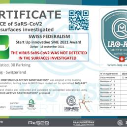 Start Up Innovative SME 2021 Award - Certificate Absence COVID