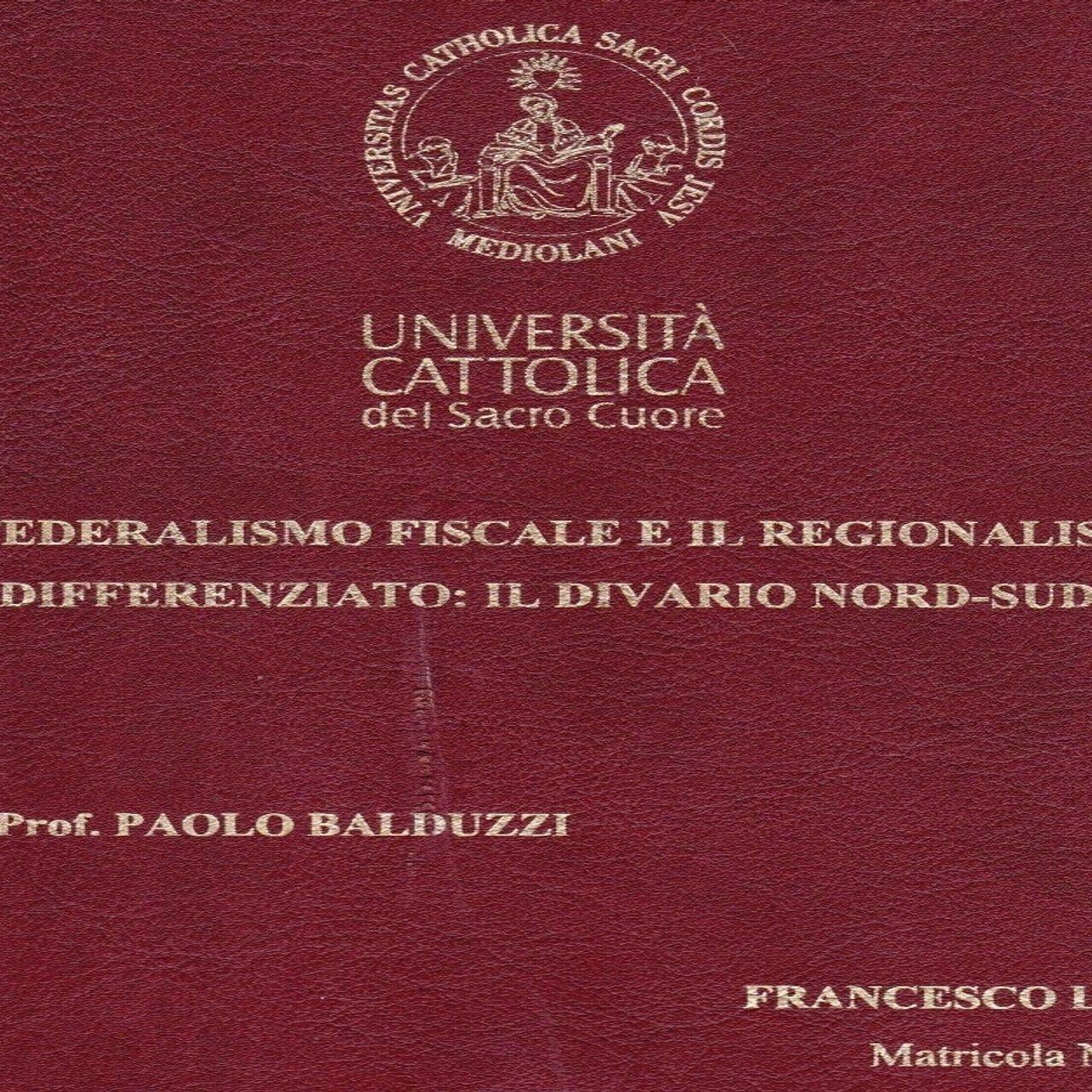 La copertina della tesi di laurea