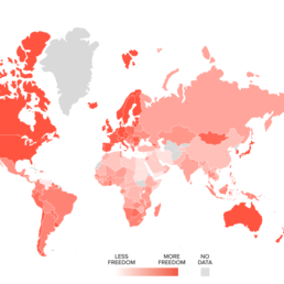 Mappa della libertà umana secondo il rapporto “The Human Freedom Index 2021 - A Global Measurement of Personal, Civil, and Economic Freedom”