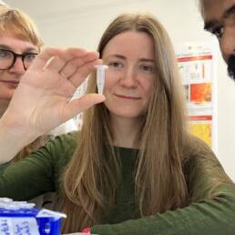 Rilevamento delle proteine: I ricercatori Empa Peter Nirmalraj e Olena Synhaivska e Silvia Campioni (da destra a sinistra) esplorano fasi importanti del processo molecolare della malattia di Parkinson ©EMPA