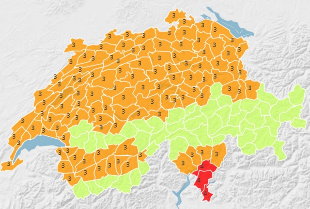 Cartina delle Allerte aggiornata il 19.07.22 ©MeteoSvizzera