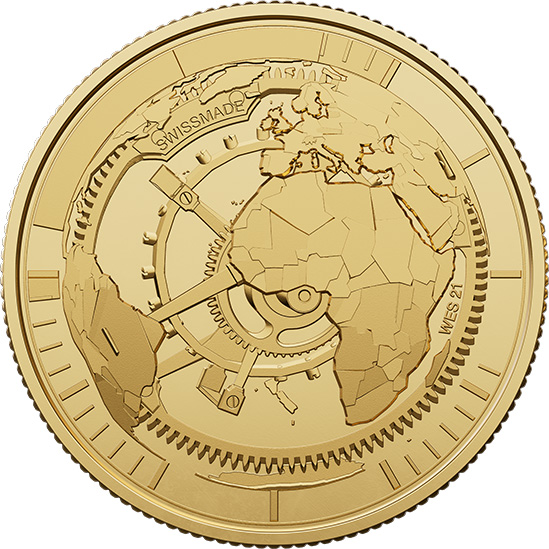 Moneta d'oro da 25 franchi Industria orologiera svizzera «Timemachine», diritto