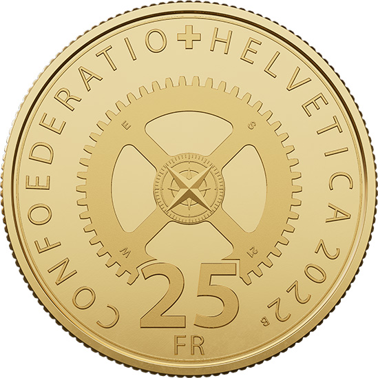Moneta d'oro da 25 franchi Industria orologiera svizzera «Timemachine», rovescio 