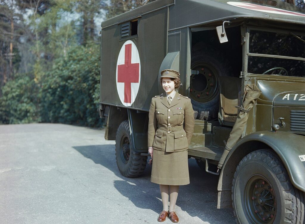 Hrh Princess Elizabeth in the Auxiliary Territorial Service, April 1945 Photo by TR 2832 from the collections of the Imperial War Museums Public Domain 