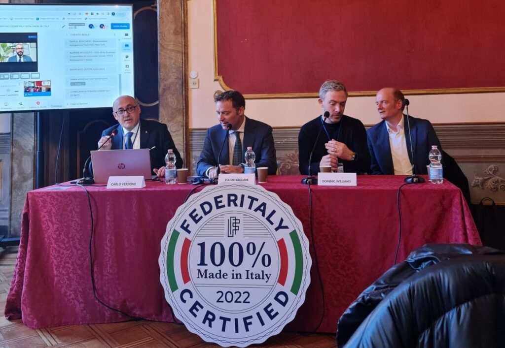 conferenza stampa di presentazione del marchio “Federitaly 100% Made in Italy” con l’annuncio della partnership della Federazione del Made in Italy con la Dfinity Foundation.