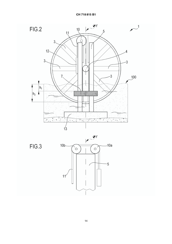 Progetto brevettato CH 718815 B1 Ruota idraulica per fiumi
