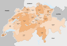 Map of federal switzerland and its 26 cantons Image by Arno-nl, CC BY-SA 4.0, via Wikimedia Commons