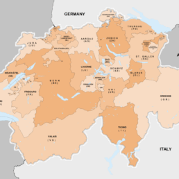 Map of federal switzerland and its 26 cantons Image by Arno-nl, CC BY-SA 4.0, via Wikimedia Commons