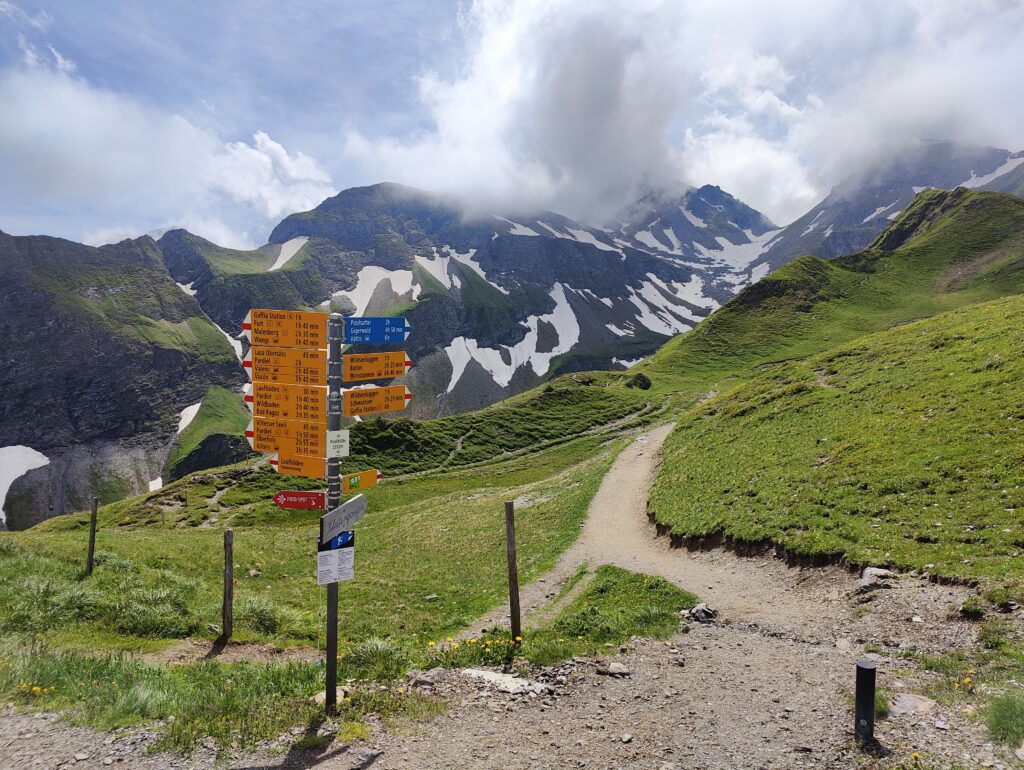 Trail signpost for hiking paths in the Pizol area, St. Gallen (Switzerland) Image by Chris Sche-Bo